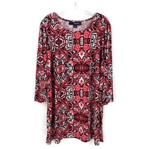 Denim 24/7 Multicolor Paisley Floral 3/4 Sleeve Stretch Tunic Top Women 1X 22-24